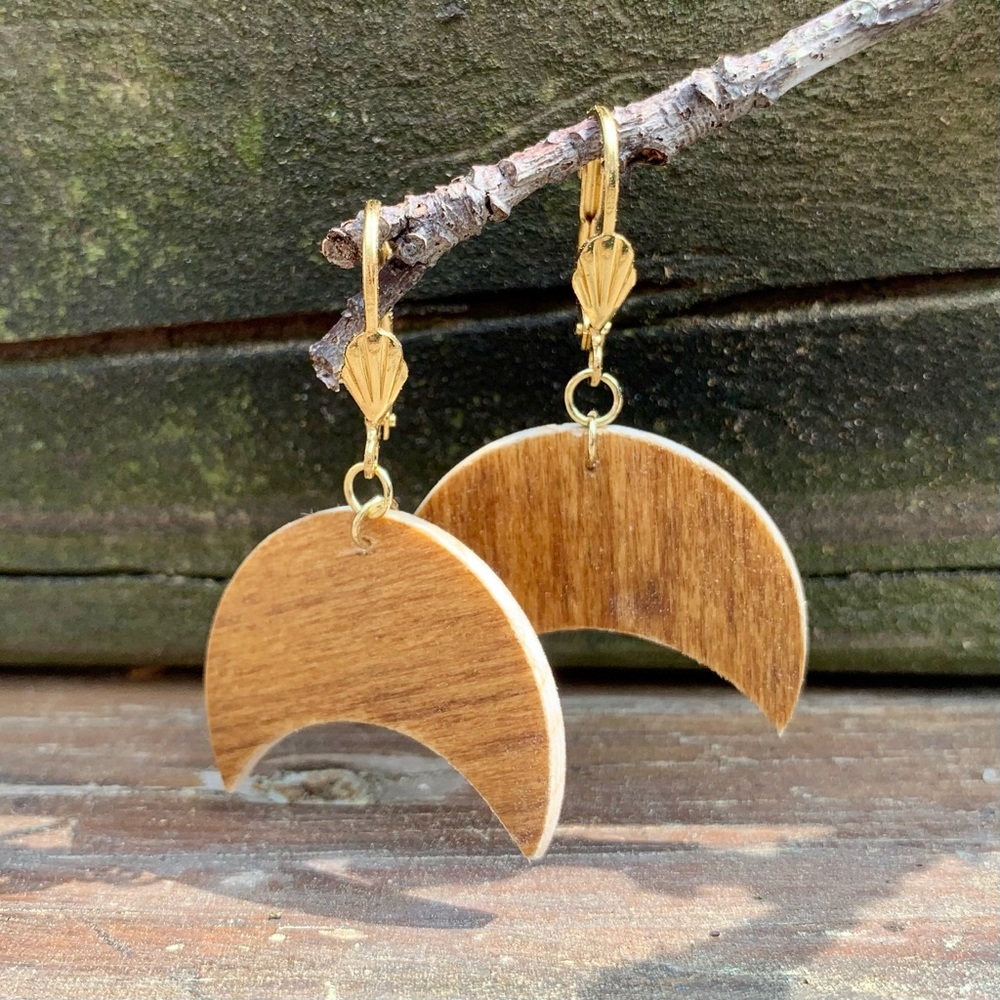 Gold Shell Crescent Moon Mermaid Earrings